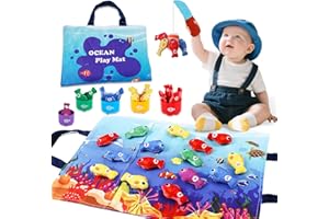 M SANMERSEN Montessori Toys for 1-2 Year Old - Toddler Fishing Game with Stacking Cups, Baby Toy 12-18 Months One Year Old Boy Girl Birthday Gift to Learn Count, Sort Colors and Shapes