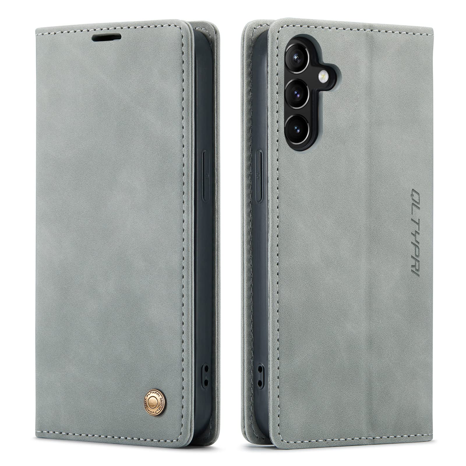QLTYPRI Case for Samsung Galaxy A17 5G, Vintage PU Leather Wallet Case Card Slot Kickstand Magnetic Closure Shockproof Flip Folio Case Cover for Samsung Galaxy A17 - Grey