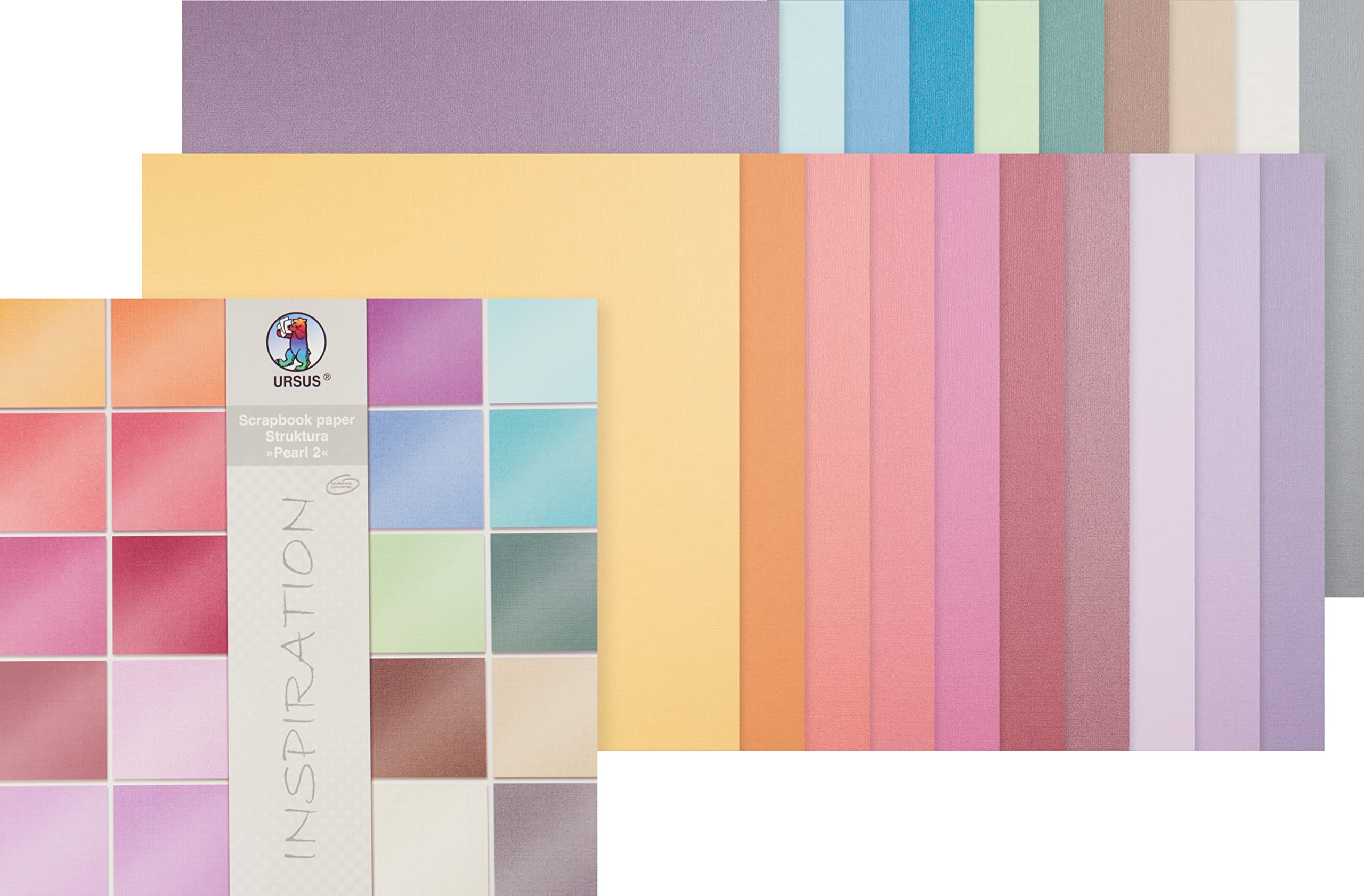 Ursus 81420099 Scrapbook Paper Pad, Struktura Pearl 2, Approx. 30.5 x 30.5 cm, 220 g/m², 20 Sheets in 20 Different Colours, Dyed, Printed on One Side with Vintage Effect