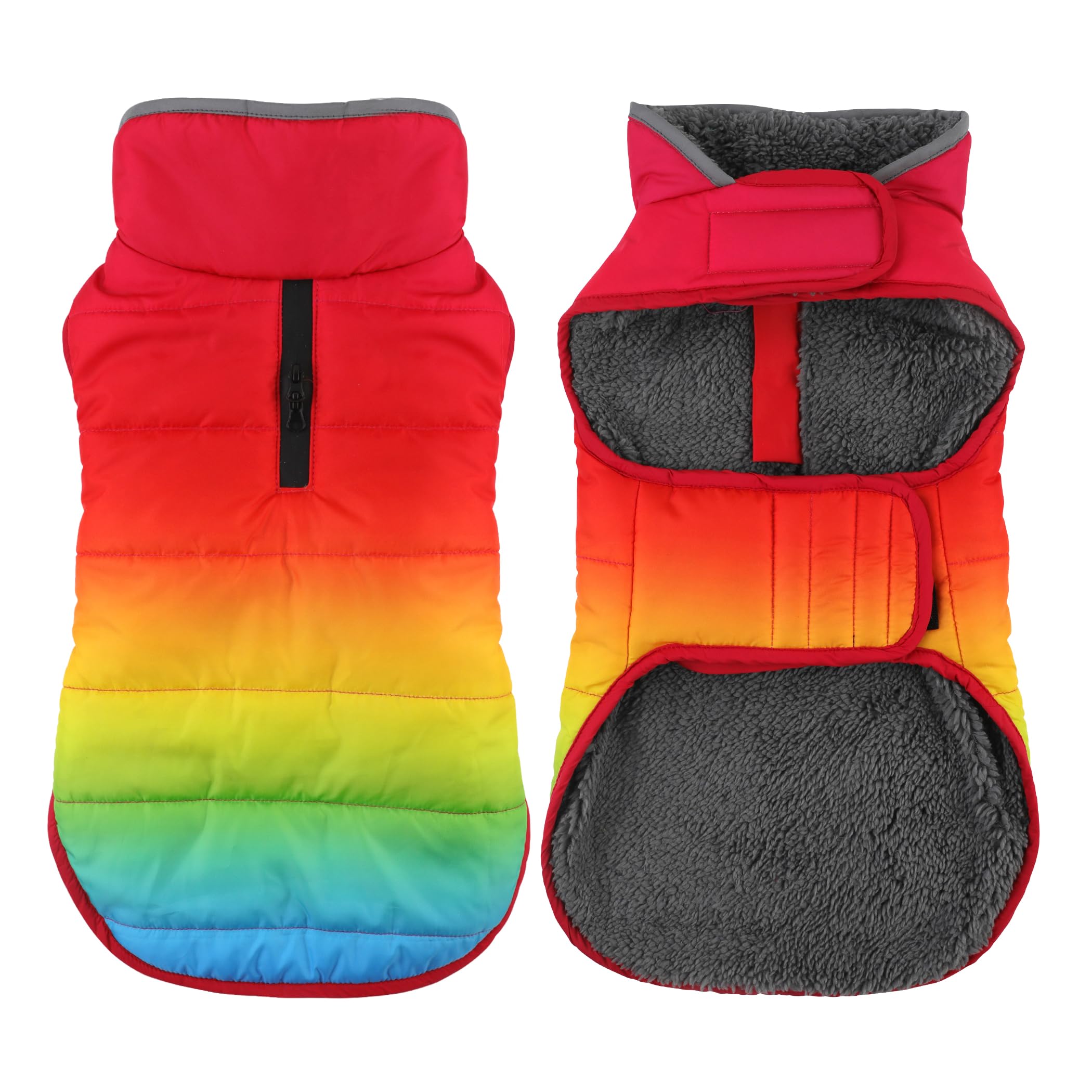 Petglad Dog Winter Coat, Waterproof Dog Jacket with Leash Hole, Reflective Adjustable Pet Snow Vest, Warm Fleece Sweater for Small Medium Large Dogs - Rainbow, 2XL Image
