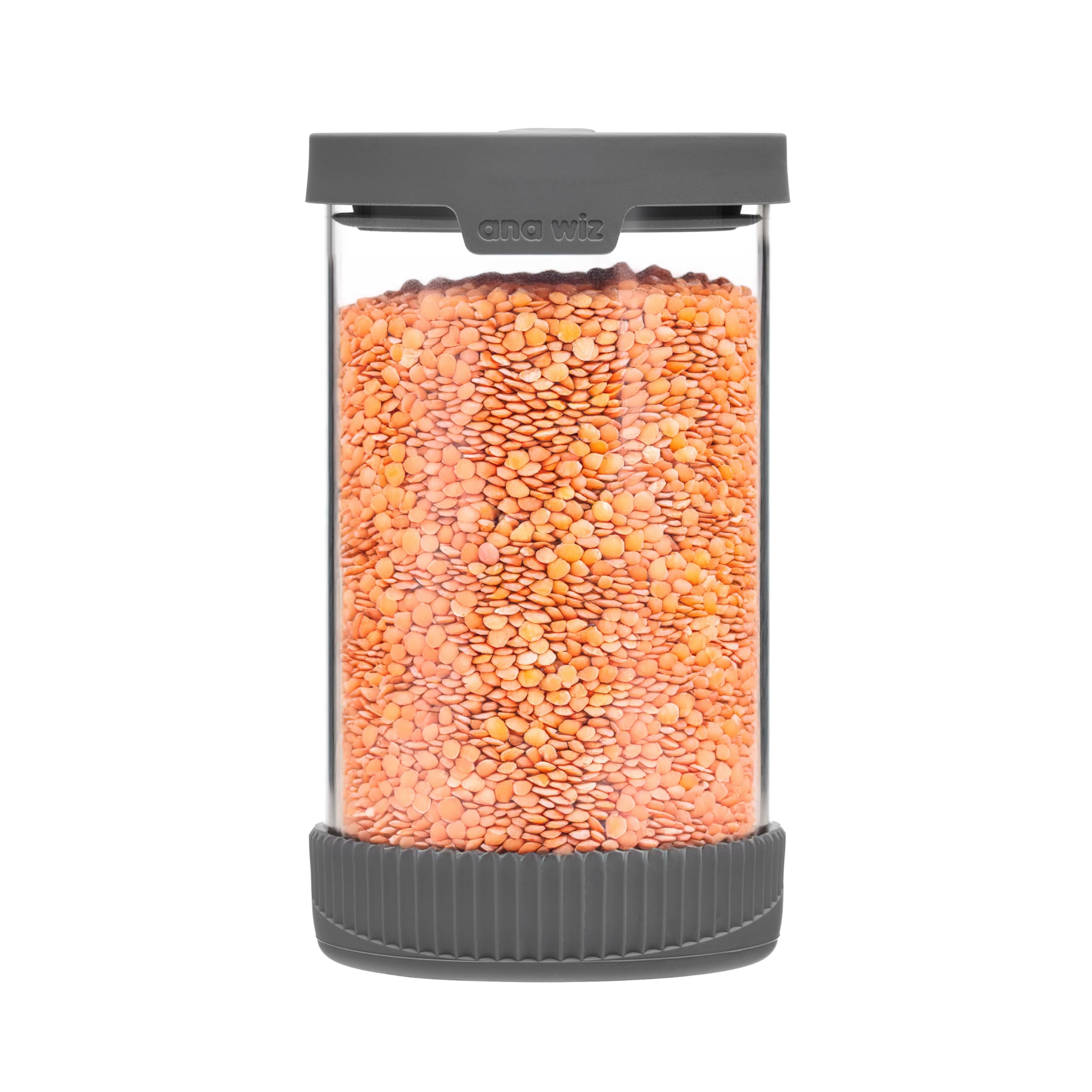 ana wiz Stackable Glass Storage Jar, With Airtight Vent & Silicone Base | Four Sizes & Two Colour Options, Perfect Kitchen Organisation (Charcoal - 1000ml)