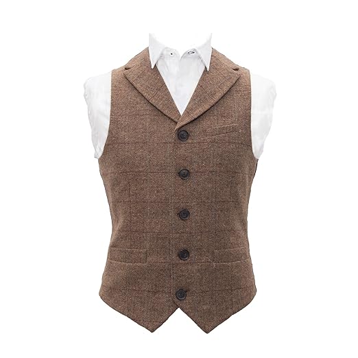 King & Priory Herren Weste braun Tweed Braun