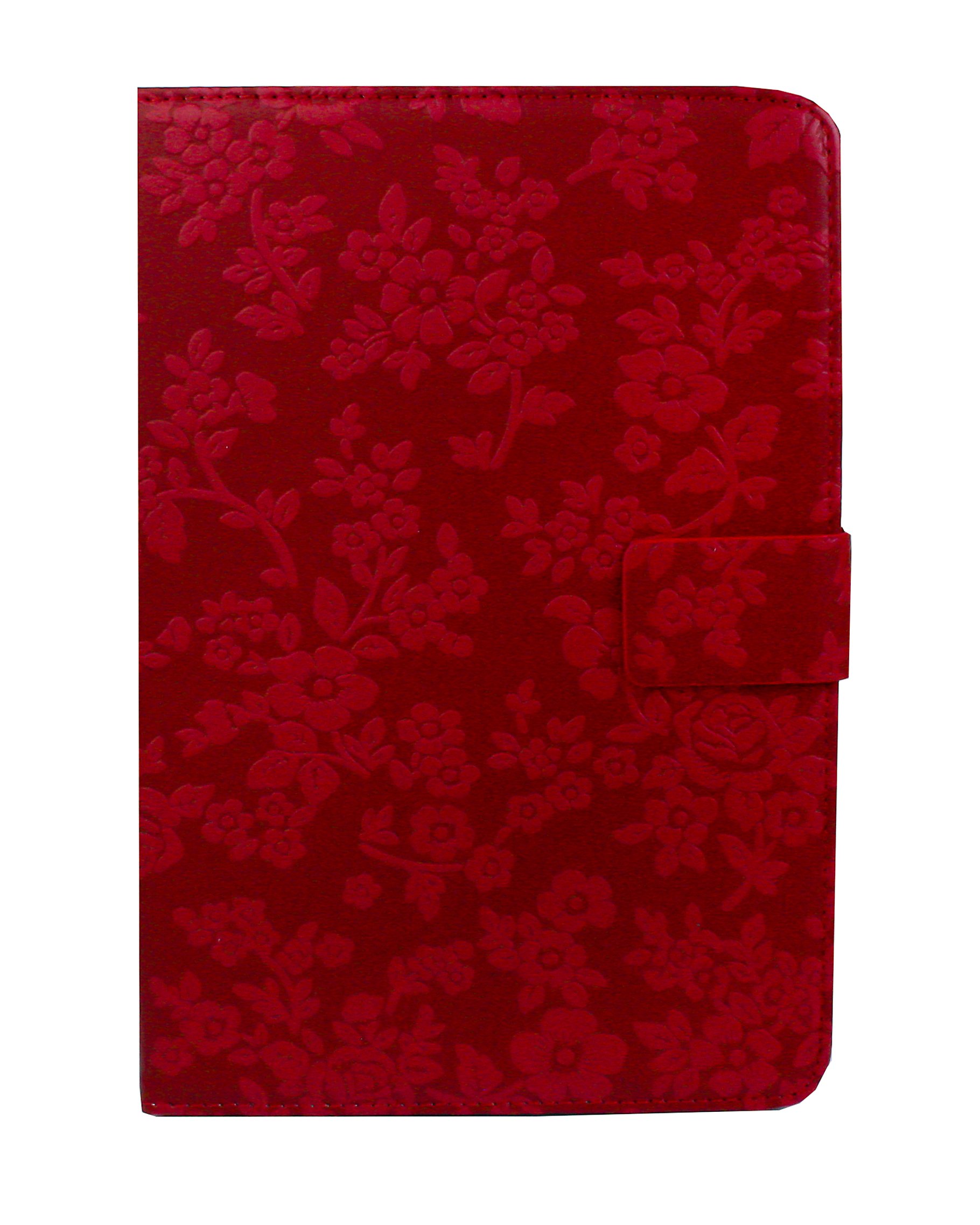 Emartbuy Universal 7-8.8 Inch Vintage Floral Red Multi Angle Folio Wallet Case Cover With Card Slots and Stylus Pen Compatible With Selected Devices Listed Below