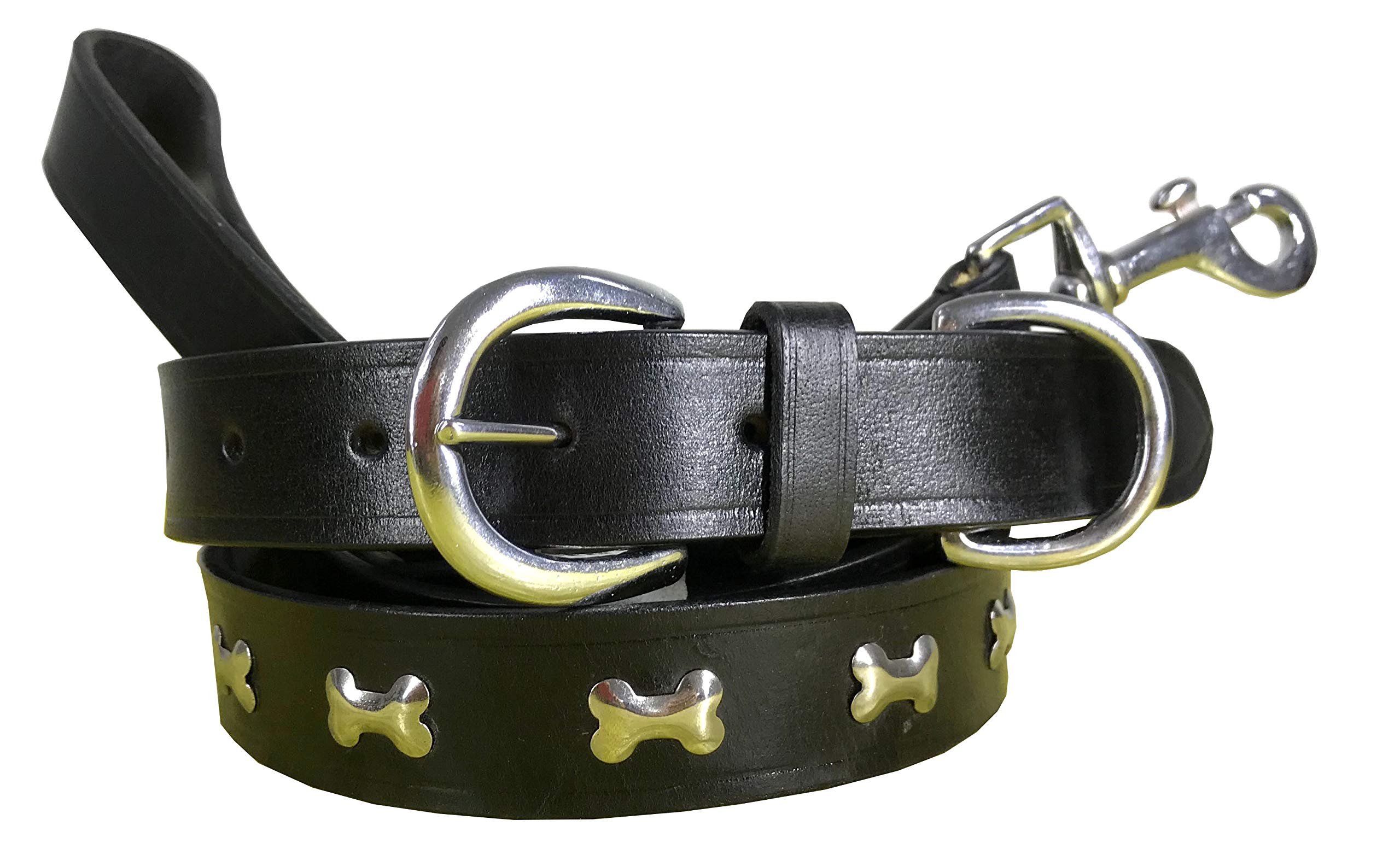 BRADLEY CROMPTON Genuine Leather Matching Pair Dog Collar and Lead Set L