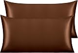 NTBAY Silk Satin Pillowcases 2 Pack 50x90 cm Dark Brown Envelope Closure