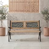 Garden Vida Twin Cross 3 Seater Garden Bench with Hardwood Slats & Cast Iron view 3