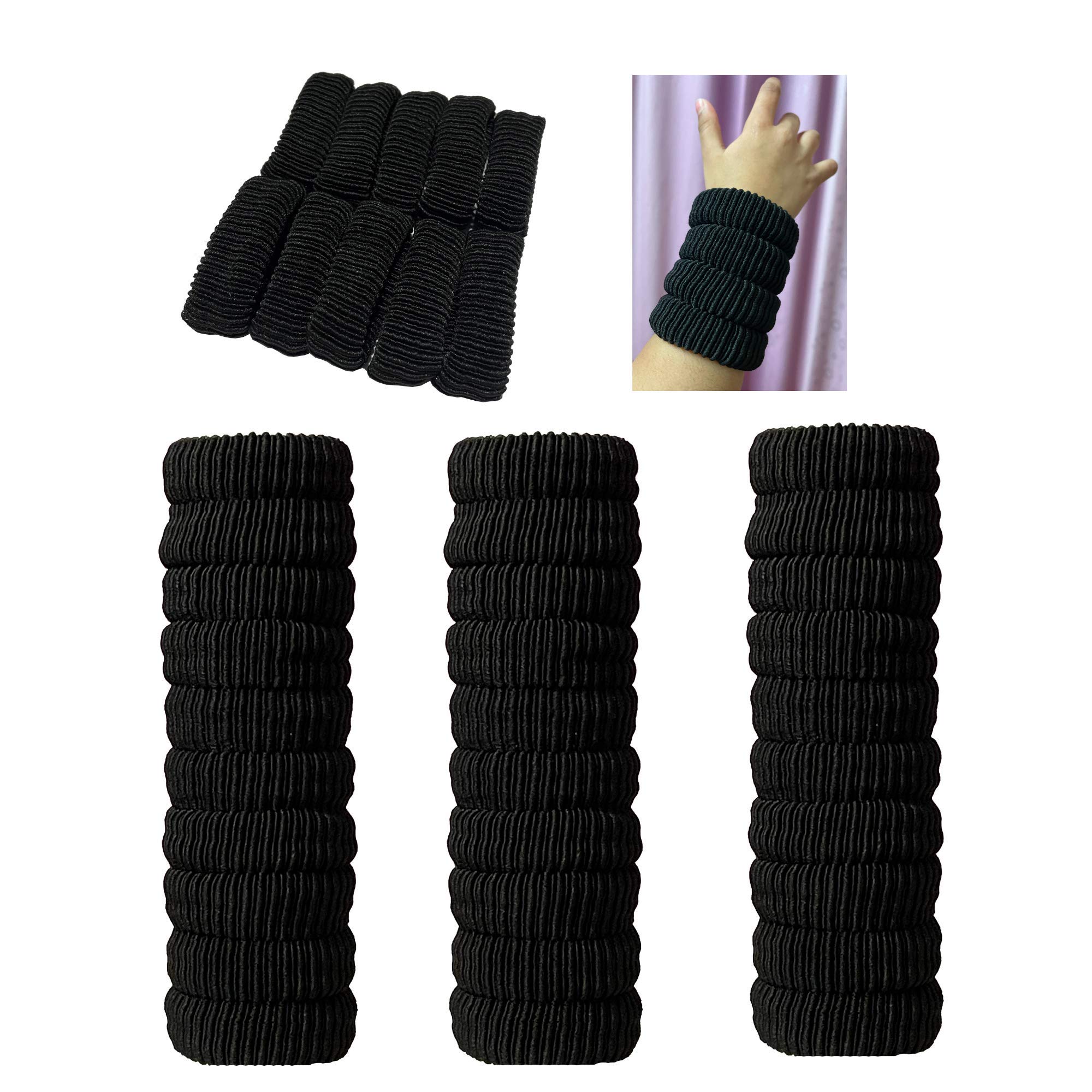 Marrie Hair Ties for Thick Hair Bands Ponytail Holder Seamless for Women Girls Scrunchies No Crease Black Soft Stretchy Hair Ropes for Thick Heavy and Curly Hair (Black)