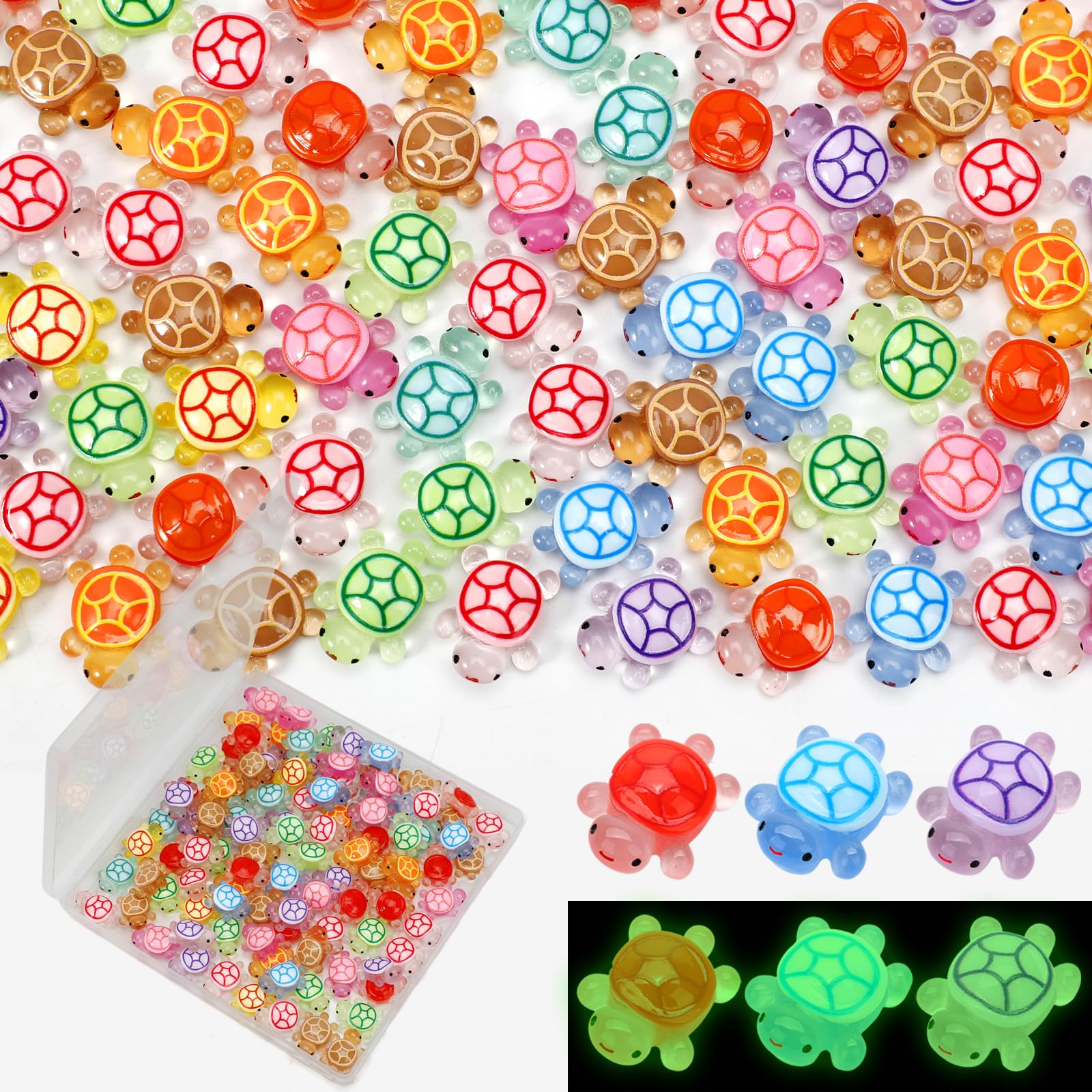 Photo 1 of 100 Pcs Luminous Mini Resin Turtles, Tiny Sea Turtle Animals to Hide Miniature Figures Glow in the Dark Small Plastic Ocean Animal for Fairy Garden Micro Landscaping Dollhouse Home Decor Party Gifts