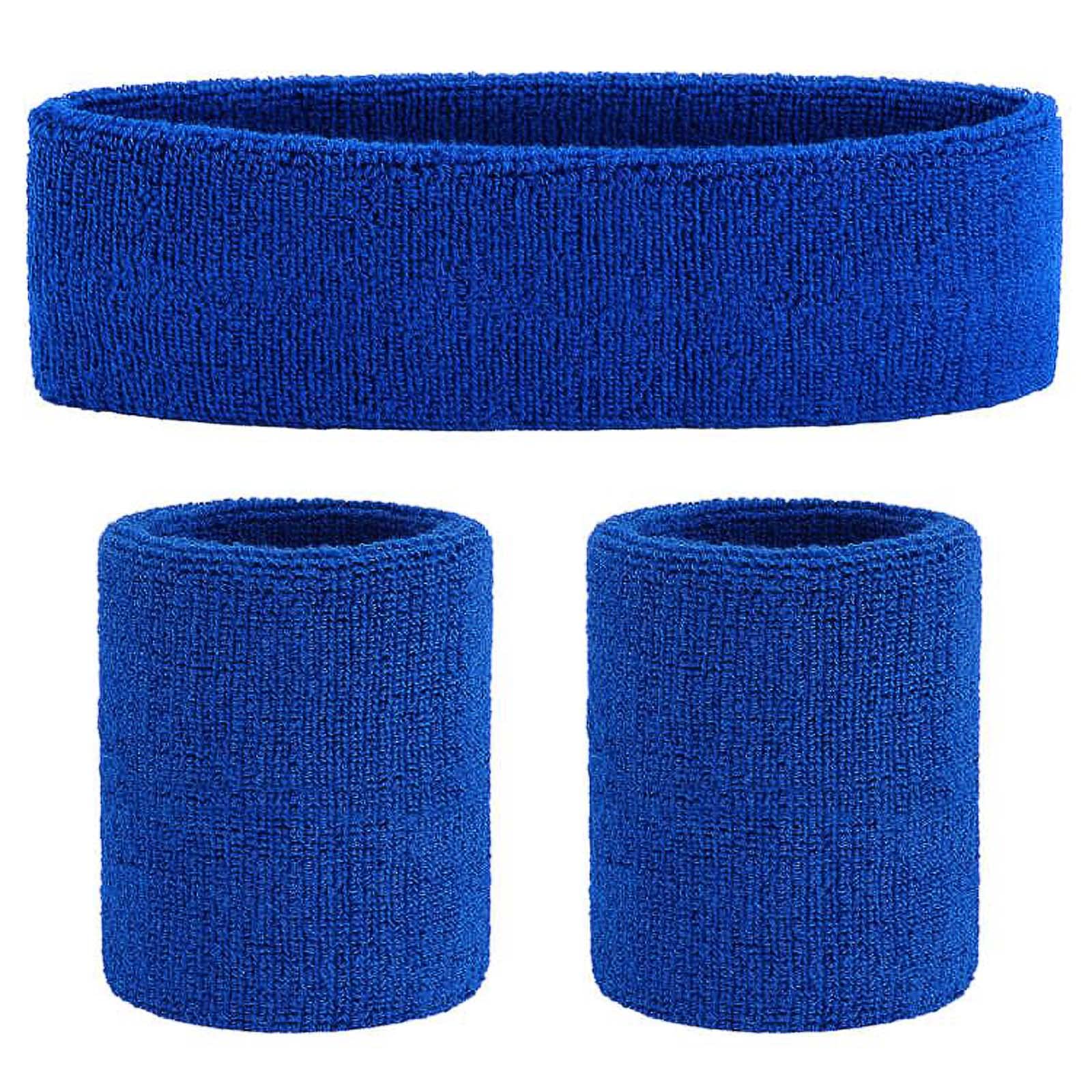 ONUPGO Sweatband Set (3 Pieces) Sports Headband and Wrist Striped Terry Cloth Wristband Athletic Exercise Basketball Moisture Wicking Sweat Absorbing Head Band