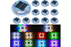 Quntis 12 Pack Outdoor Solar Deck Lights Multicolored - 11 Lighting Modes Aluminum Alloy Solar Driveway Maker - IP68 Outdoor Waterproof Dock Marine Lights for Warning Step Sidewalk Pathway Garden