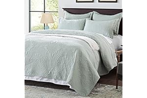 Anluoer Quilt Queen Size Bedding Set-Sage Green Embossed, Bedspreads-Lightweight Summer Soft Microfiber Bedspread, Bed Coverlet for All Seasons (1 Quilt, 2 Pillow Shams)