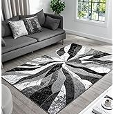 Modern Abstract Area Rug Hand Carved Contemporary Geometric Swirls Vibrant Colors Carpet for Living Room Bedroom Design PR1002 (Grey, 5' x 7')