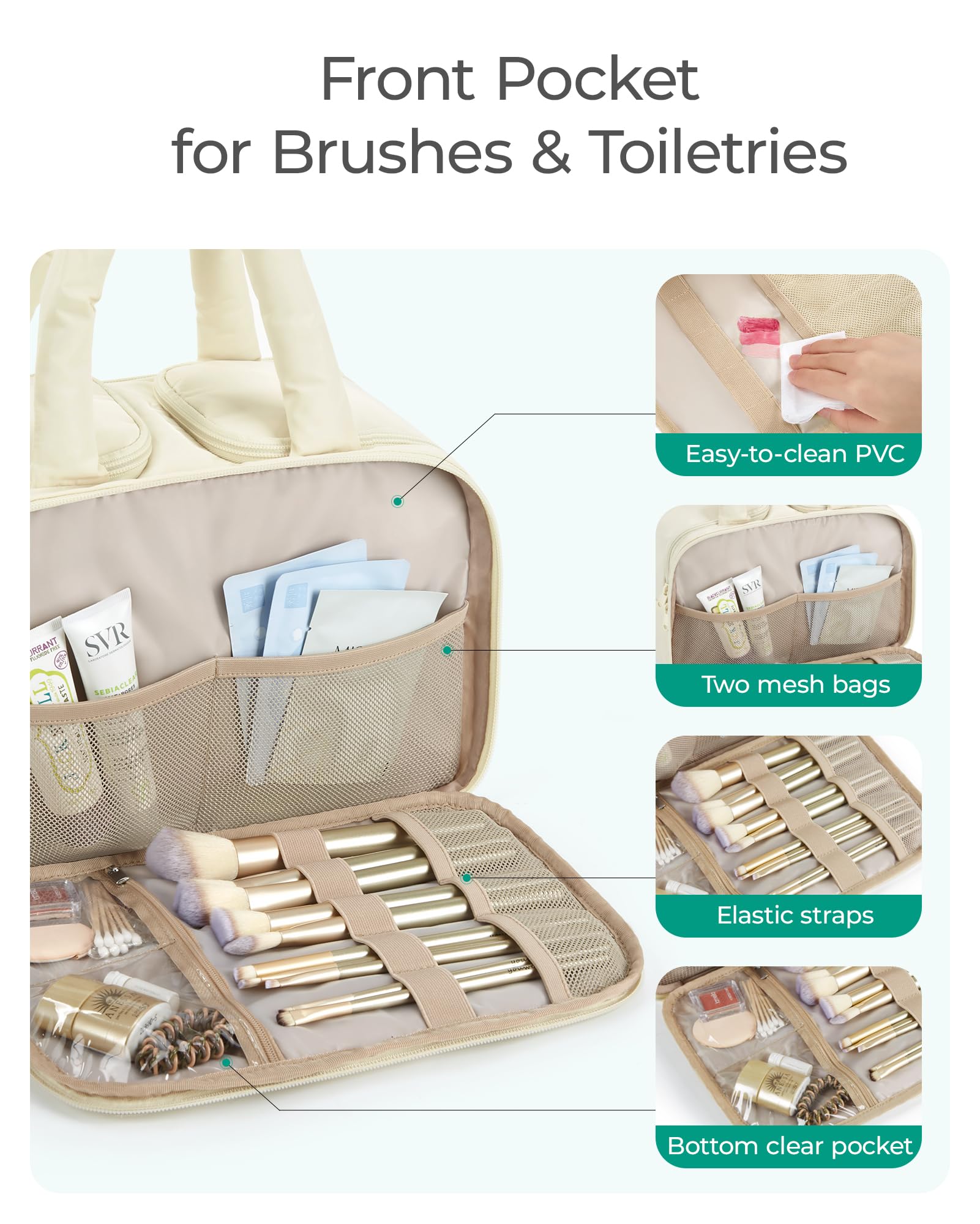 BAGSMART Travel Toiletry Bag, Puffy Large Toiletry Bag for Women, Lightweight Cosmetic Makeup Bag Organizer with Handle for Traveling, Accessories, Essentials, Toiletries （Dark Pink