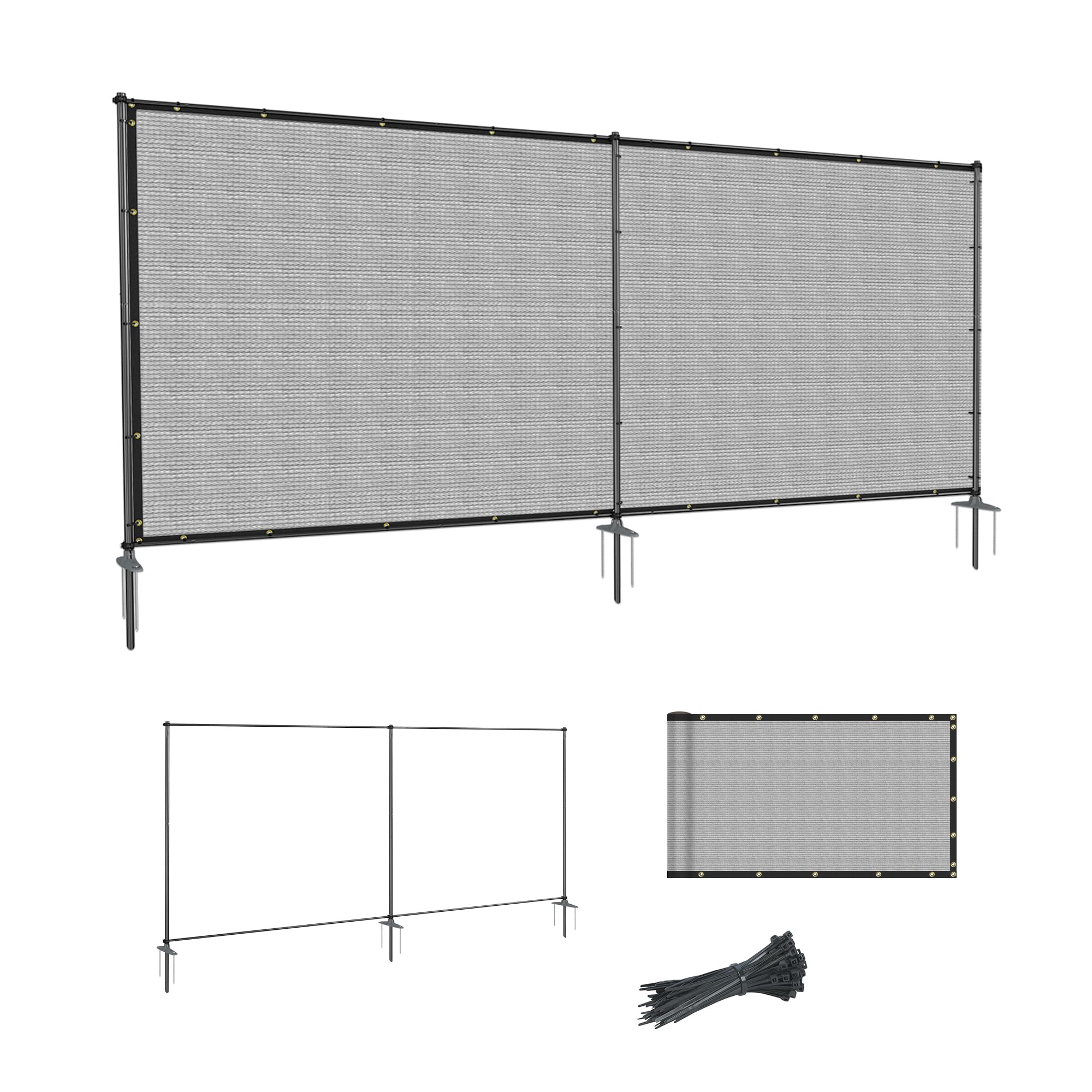 SunnyRoyal 6' x 12' Privacy Fence Screen with Iron Poles No Dig Heavy
