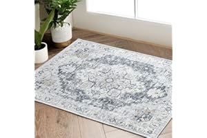 jinchan Area Rug 2x3 Washable Rug Indoor Entryway Vintage Rug Grey Multi Print Retro Distressed Carpet Chenille Mat Foldable Accent Rug Lightweight Bathroom Kitchen Living Room Bedroom