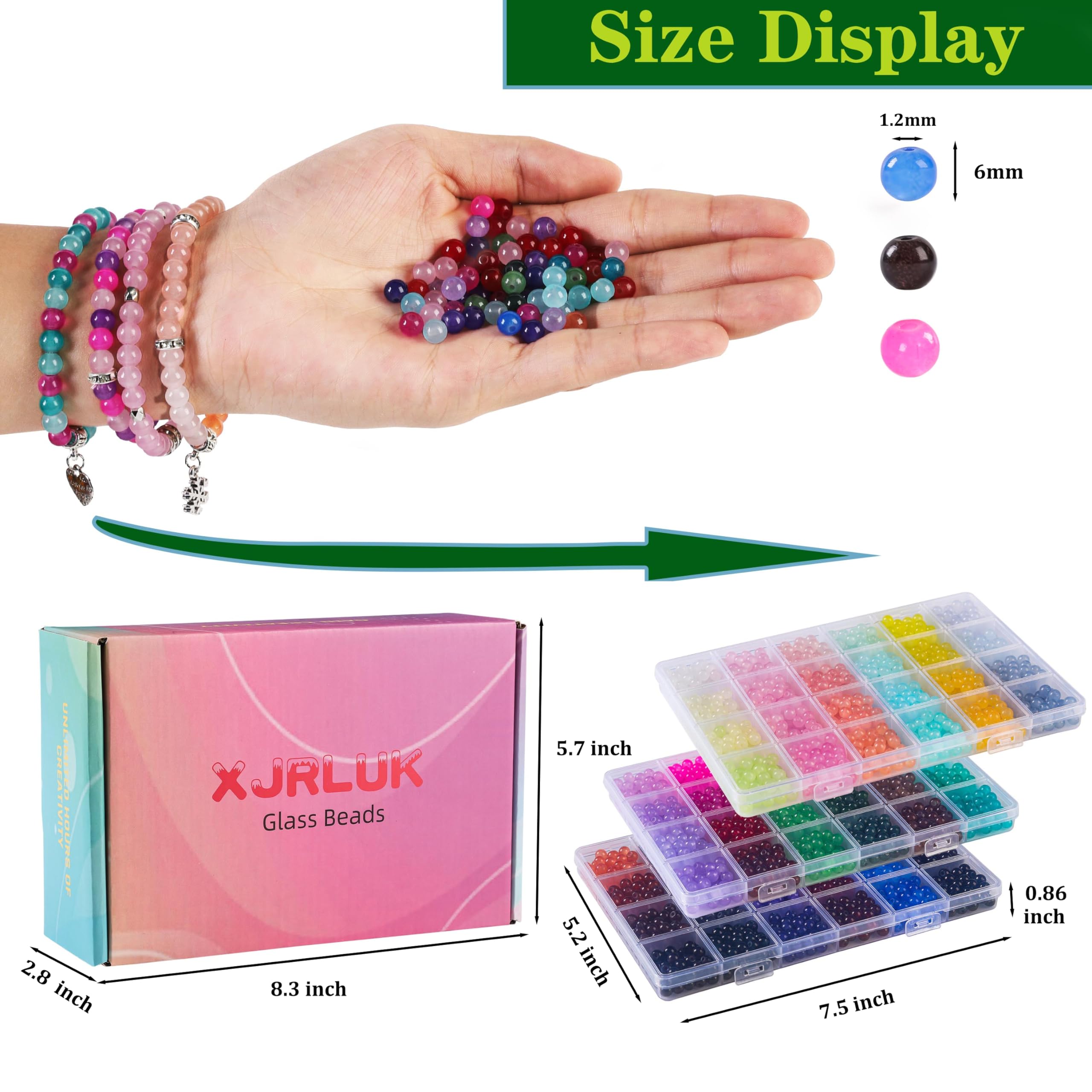 XJRLUK Glass Beads Bracelet Making Kit, 3000 pcs 72 Colors 6 mm Crystal Glass Beads for Jewelry Making, Glass Beads Kits for Beginners DIY Earrings Necklaces Rings Crafts Birthday Gifts