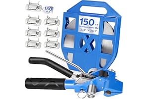 HAWAMINENT Steel Banding Strapping Kit Upgd. Metal Strapping Tool- Ratchet Tensioner&Cutter Banding Tool, 3/4''×150Ft S304 Banding Coil with Blue Tray, 150pcs Steel Buckles, Complete High-Tensile Metal Packaging