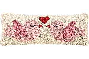 Peking Handicraft 30TG442C05OB Love Birds Blown Filled Hook Pillow, 12-inch Length, Wool and Cotton