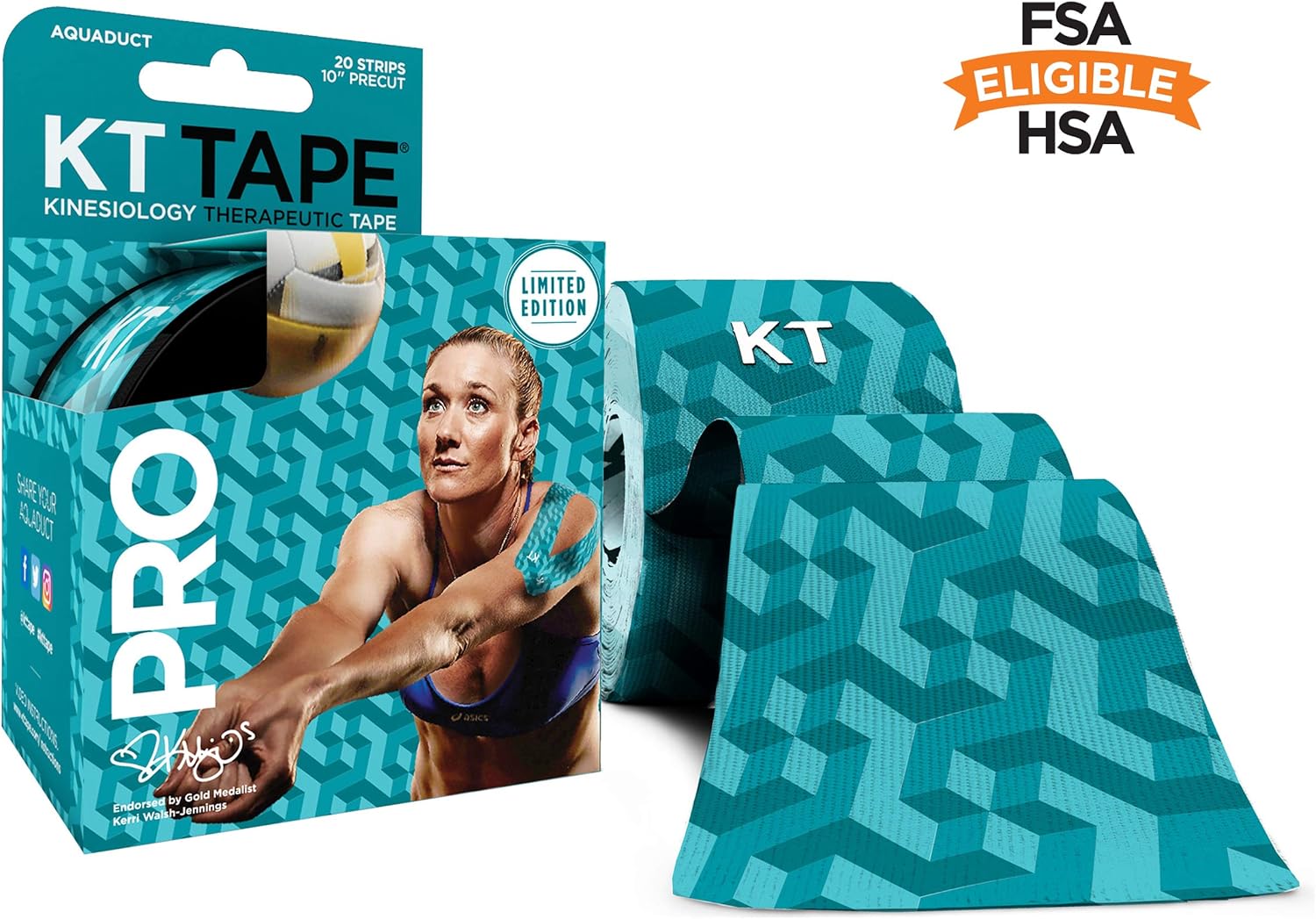 KT Tape Pro Kinesiology Therapeutic Sports Tape, 20 Precut 10 inch Strips, Latex Free, Water Resistance, Pro & Olympic Choice, Aquaduct: Sports & Outdoors