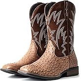 IUV Cowboy Boots For Men Western Ostrich Wide Durable Fashionable Embroidered Pull On Slip Resistant Assorted Colors Boots