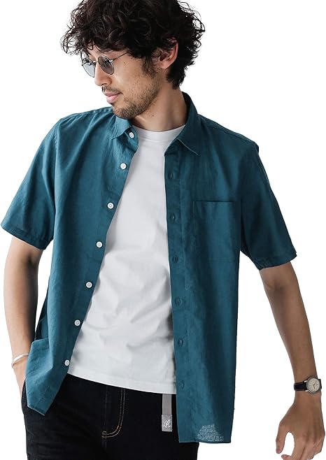 Amazon ナノユニバース フレンチ リネン シャツ 半袖 メンズ M D ターコイズ Nano Universe シャツ 通販