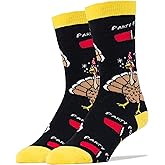 ooohyeah Men's Funny Turkey Bird Novelty Crew Socks, Fun Thanksgiving Dress Socks Gifts, Party Fowl, Size 8-13