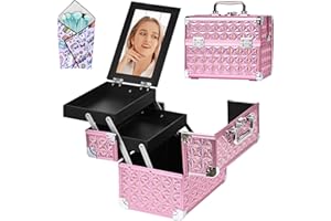 GALHUBIS Makeup Case Organizer,Makeup Train Case, Trays Cosmetic Box Portable, Profesional for Salon Barber,Pink