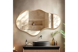 Dorlicecass Irregular Wall Mirror - Wall Mirrors Decorative 22"x 36" Asymmetrical Abstract Mirror Aviation Aluminum Alloy Frame Unique for Bathroom, Bedroom, Living Room, Cloakroom, Entryway Gold