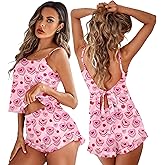 Ekouaer Satin Backless Ruffle Pajamas Silk Bow Ties Lingerie Set Wedding Bridal Party Sleepwear for Women