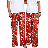 RMCMS Cute Christmas Snowman Reindeer Print Pajama Pants Sleep Lounge Pjs Bottoms with Pockets (One Piece)