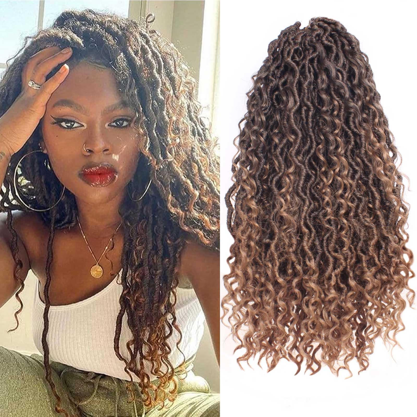 Xtrend 8 Packs Ombre Curly Faux Locs Crochet Hair 14Stands/Pack 14 Inch Bohemian Goddess Locs Crochet Hair River Faux Locs Synthetic Braids Hair Extensions T27#