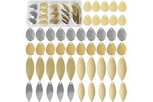 SILANON Spinner Blades for Lure Making,50pcs Easy Spin Colorado Willow Blades Kit Gold Silver Spinnerbait Blades Spoon DIY Fishing Lures Accessories for Spinner Baits Walleye Rig Making