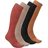 Warm Knee High Socks for Women Christmas Gift Thermal Cotton Socks For Girl Stylish Design Fun (4 Pairs)