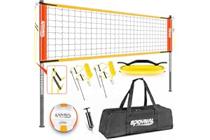 SPOYNAL 32FT Portable Volleyball Net System for Backyard - Adjustable Height Beach & Grass Court Sand-Resistant Outdoor Training Set with Pro-Grade Volleyball, Pump, Boundary Lines & Carry Bag(Bright Orange)