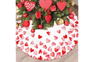 HANXIG Happy Valentine's Day Tree Skirt 48 Inches Love Heart Tree Skirt Romantic Red Tree Decorations Christmas Tree Skirt Mat for All Season Party Indoor Outdoor