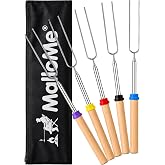 MalloMe Smores Sticks for Fire Pit Long - Marshmallow Roasting Sticks Smores Kit - Smore Skewers Hot Dog Fork Campfire Cooking Equipment, Camping Essentials S'mores Gear Outdoor Accessories 32" 5 Pack