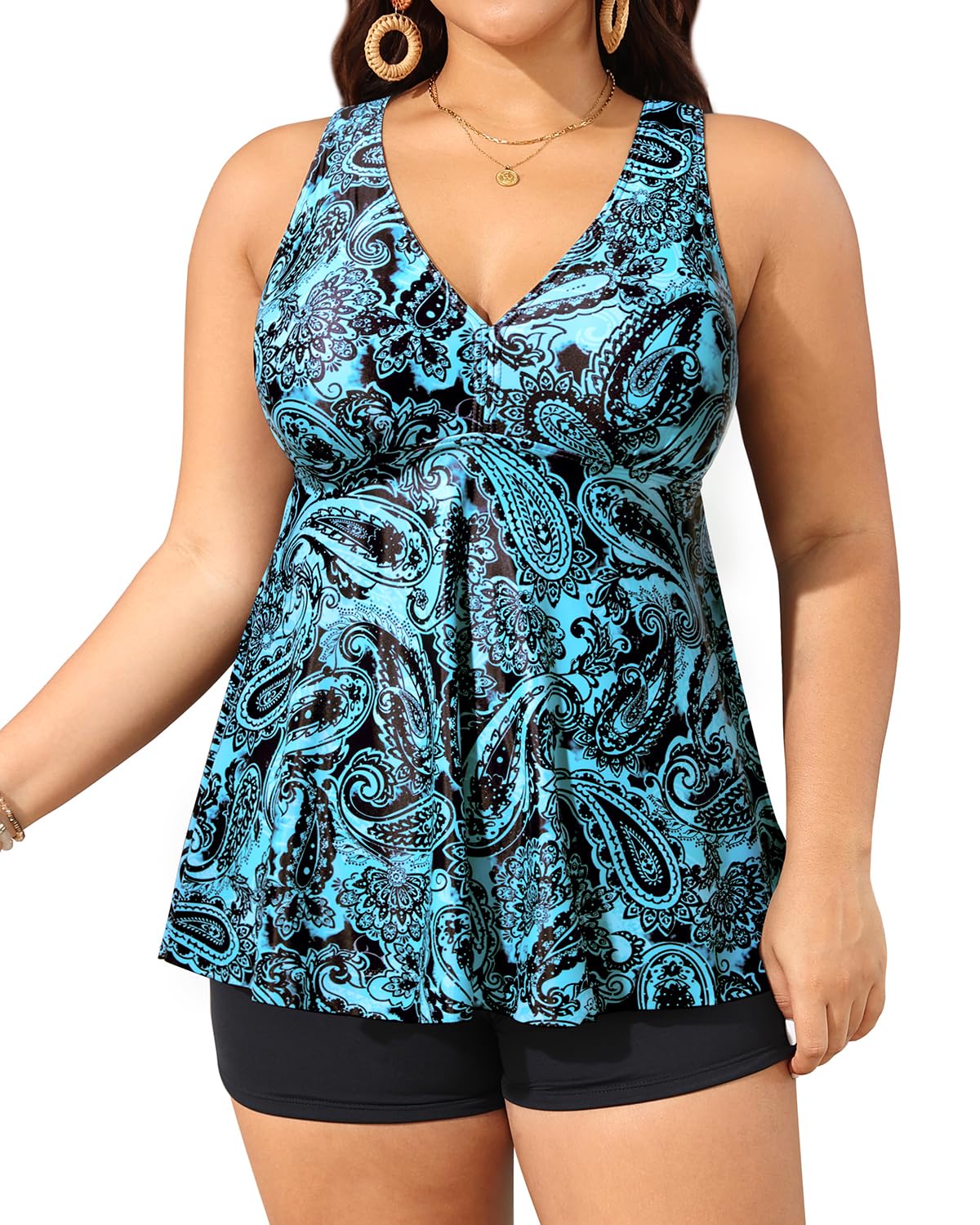 Aqua Eve Women Plus Size Tankini Swimsuits With Shorts Bathing Suits Two Piece Swimwear, Black, 22 Plus - View #6