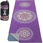 MoKo Yoga Towel, Non Slip Hot Yoga Mat Yoga Blanket Printing Pattern Quick Dry with Corner Pocket for Bikram, Pilates, Gym Workout, Outdoor Picnic, Purple Mandala