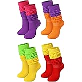 Janmercy 4 Pairs Slouch Socks for Women Bulk Stacked Boot 80s 90s Neon Slouch Knit Scrunchie Socks