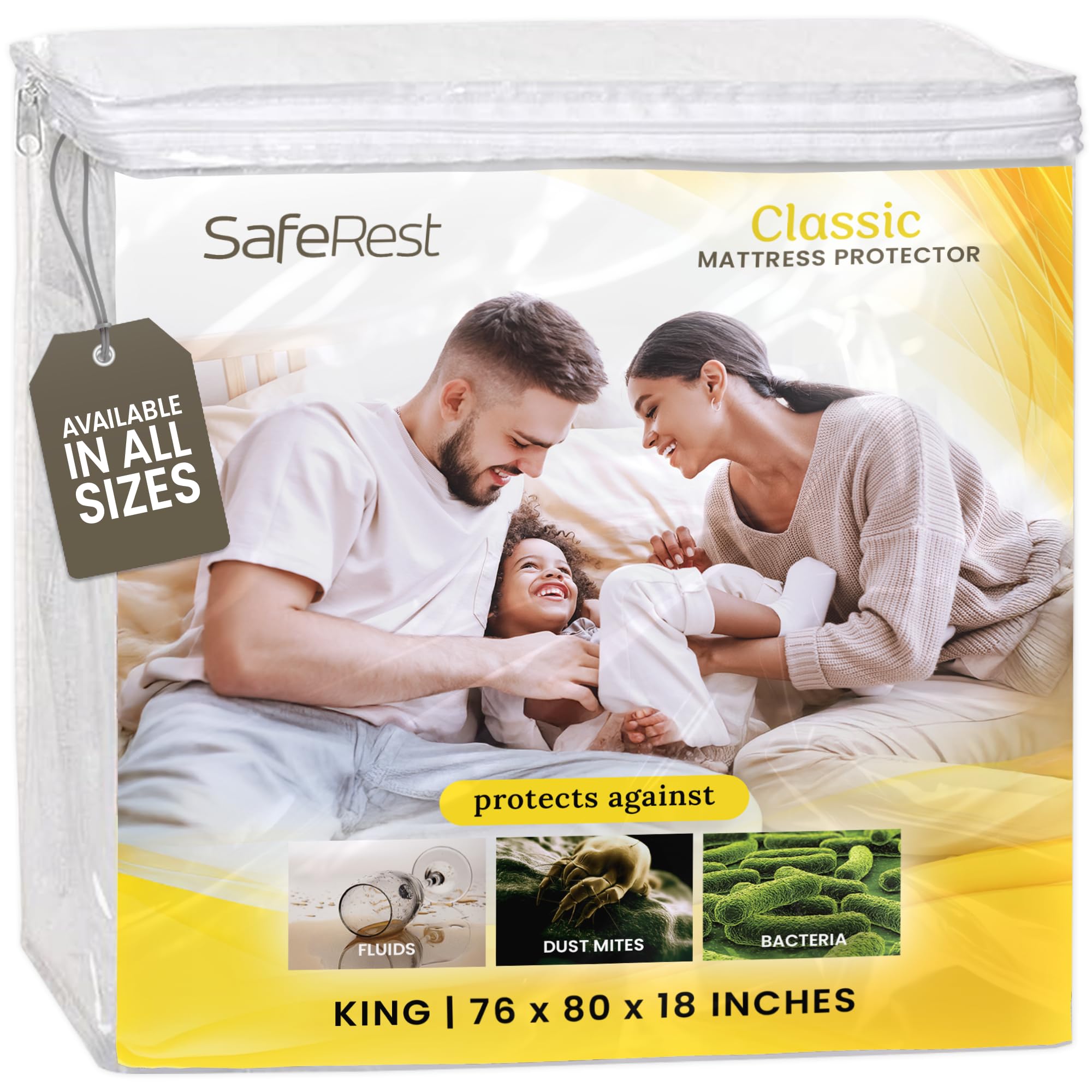 Photo 1 of SafeRest Waterproof Mattress Protector King Size – Absorbent Breathable Soft Fitted Bed Cover with 18" Deep Stretchable Pockets – Machine Washable King Mattress Cover