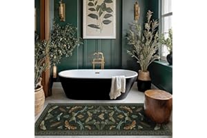 Hazo Haus Dark Green Insect 2x5 Bathroom Runner Rug - Washable Non Slip Runners for Kitchen, Laundry Room, Front Door Mat Entrance, Nature Floral Indoor Floor Décor, Thin Low Pile with Rubber Backed