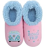 Snoozies Pairable Slipper Socks - Funny House Slippers for Women, Non-Slip Fuzzy Slipper Socks - Road Trip - Medium