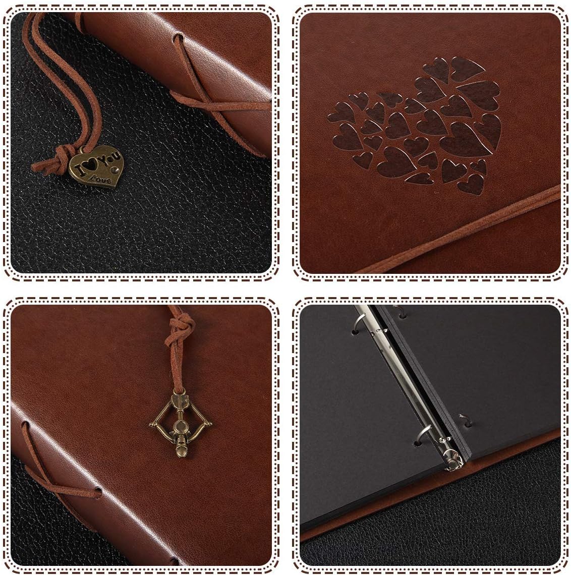 ThxMadam Scrapbook Album Leather Photo Album Vintage Wedding Guest Book DIY Memory Book with 60 Black Pages Present for Christmas Valentines Anniversary Mother's Day Birthday Gift for Mum Dad Friend - Image 5