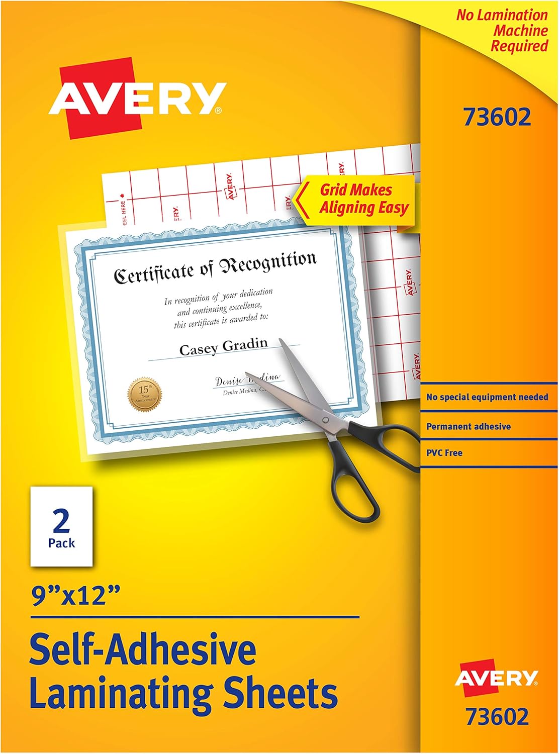 Avery SelfAdhesive Laminating Sheets, 9 x 12 Inches, Pack of 2 (73602