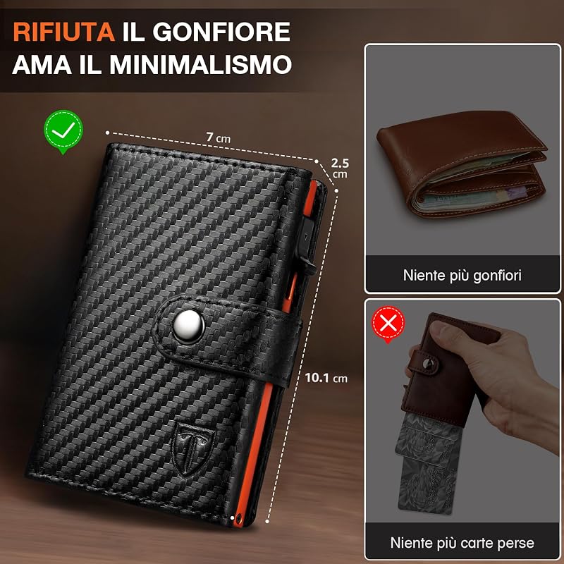 Portafoglio Uomo & Donna | Porta Carte di Credito 10 carte | Porta Tessere Uomo con Portamonete e Scomparti Banconote | Portacarte Uomo con RFID Protezione Anticlonazione - Regalo per Auto