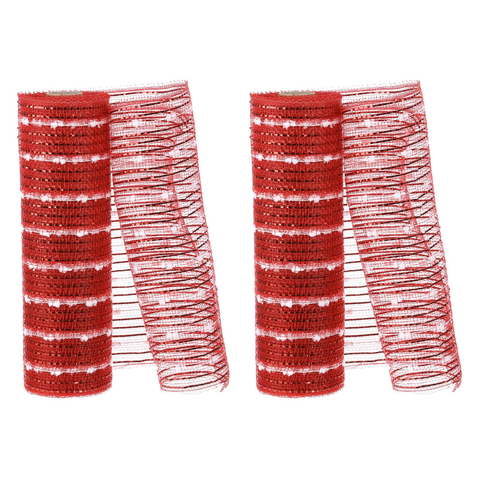 PATIKIL 2pcs Deco-Mesh, 10 Inch x 10 Yard Deco-Mesh Ribbon Roll Foil Metallic for Christmas Tree Wreaths Decoration,Red Silver
