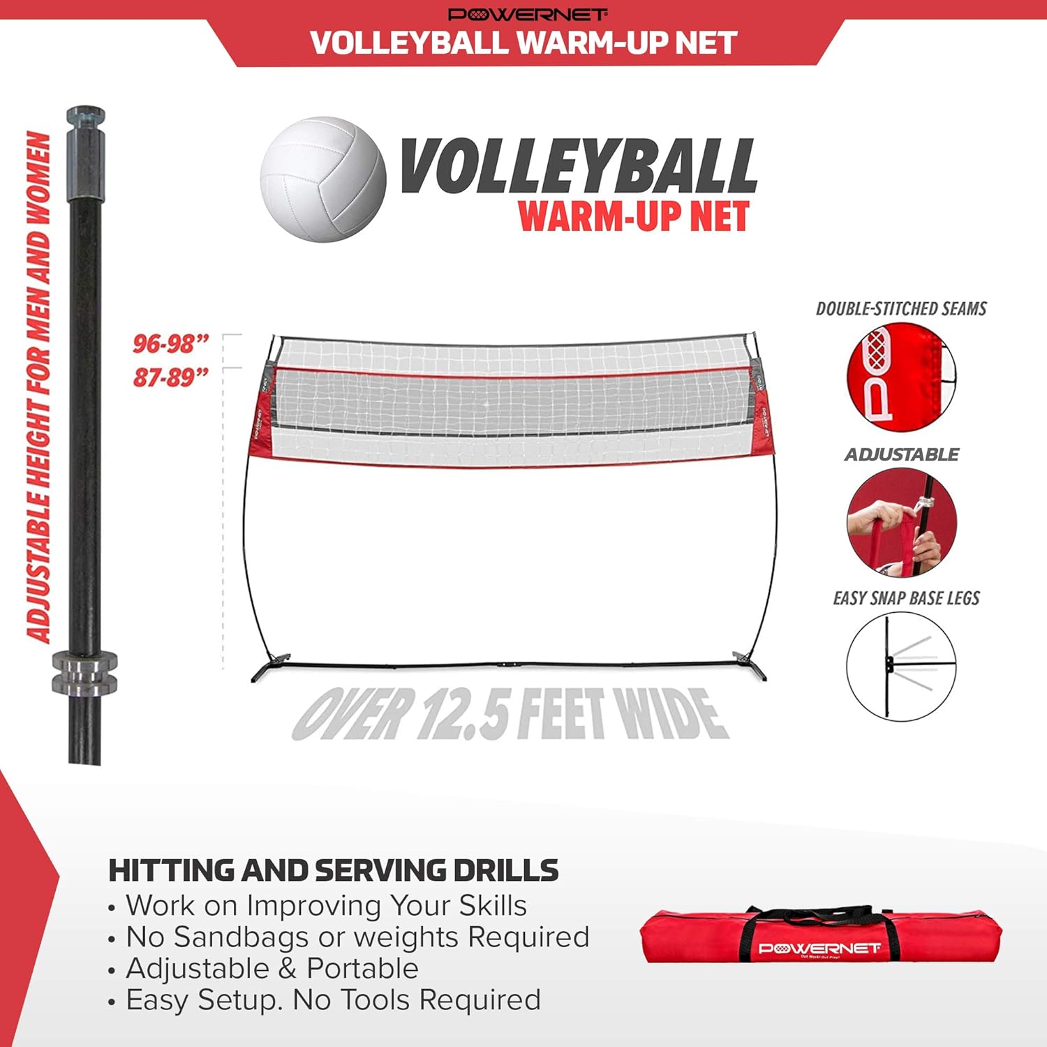 PowerNet Freestanding Volleyball Warm Up Net | Portable Design for Indoor Or Outdoor Use | Foldable One Piece Quick Setup Frame | Great for Hitting Serving Drills Small Scrimmage Or 1 On 1 Game : Sports & Outdoors