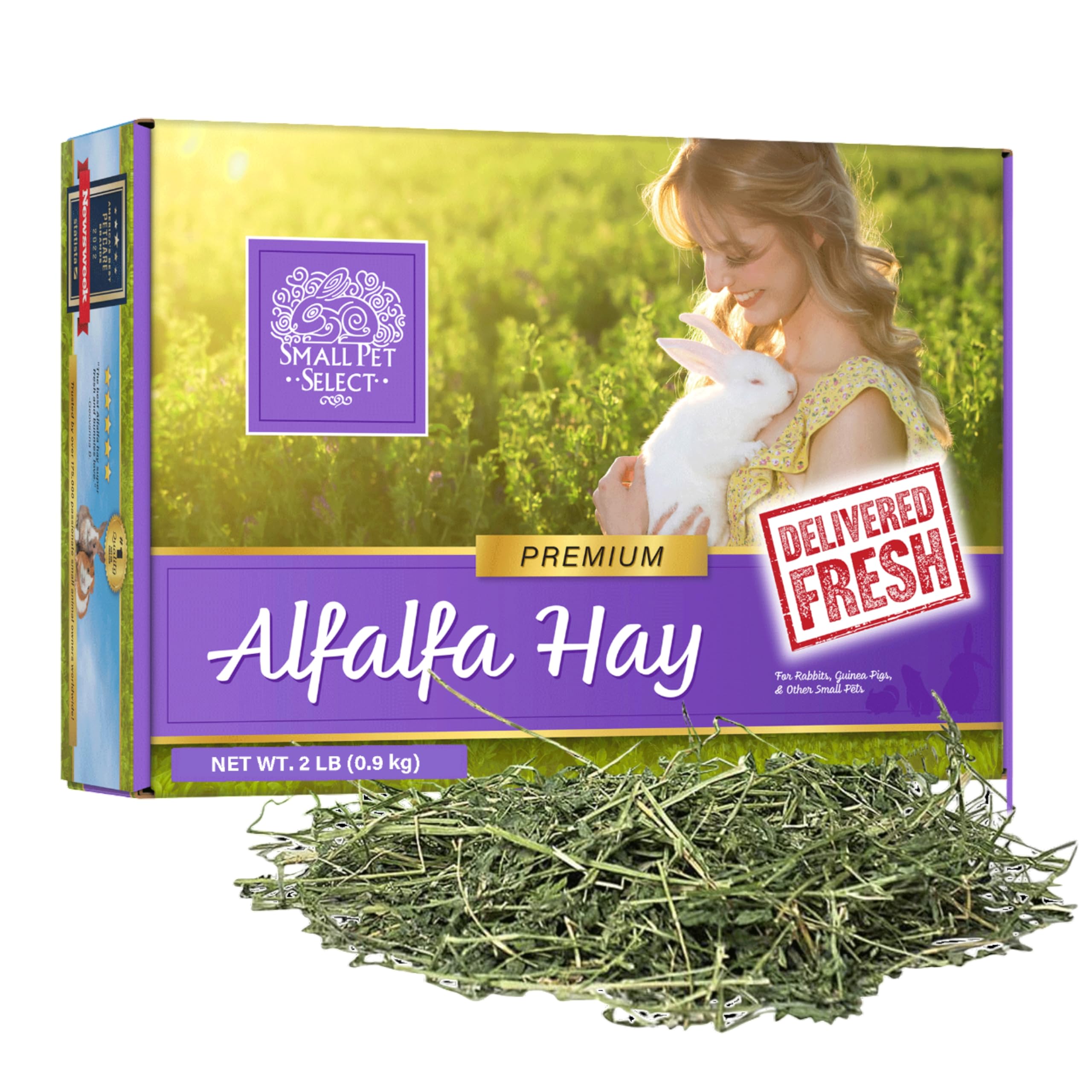 Small Pet Select Alfalfa Hay Pet Food for Young Rabbits, Guinea Pigs, Chinchillas, Tortoises and Other Small Animals, Easy to Store Box, 0.91kg (2lb)