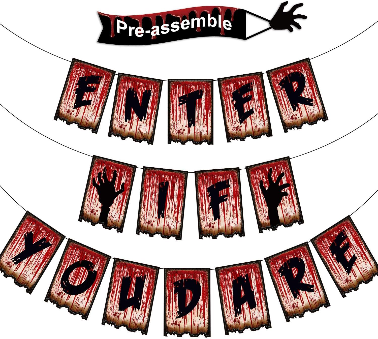 Tatuo Enter If You Dare Halloween Banner Bloody Banner Home Decor for Halloween Zombie Vampire Party Halloween Welcome Signs Porch Decorations