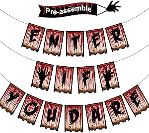 Tatuo Enter If You Dare Halloween Banner Bloody Banner Home Decor for Halloween Zombie Vampire Party Halloween Welcome Signs Porch Decorations